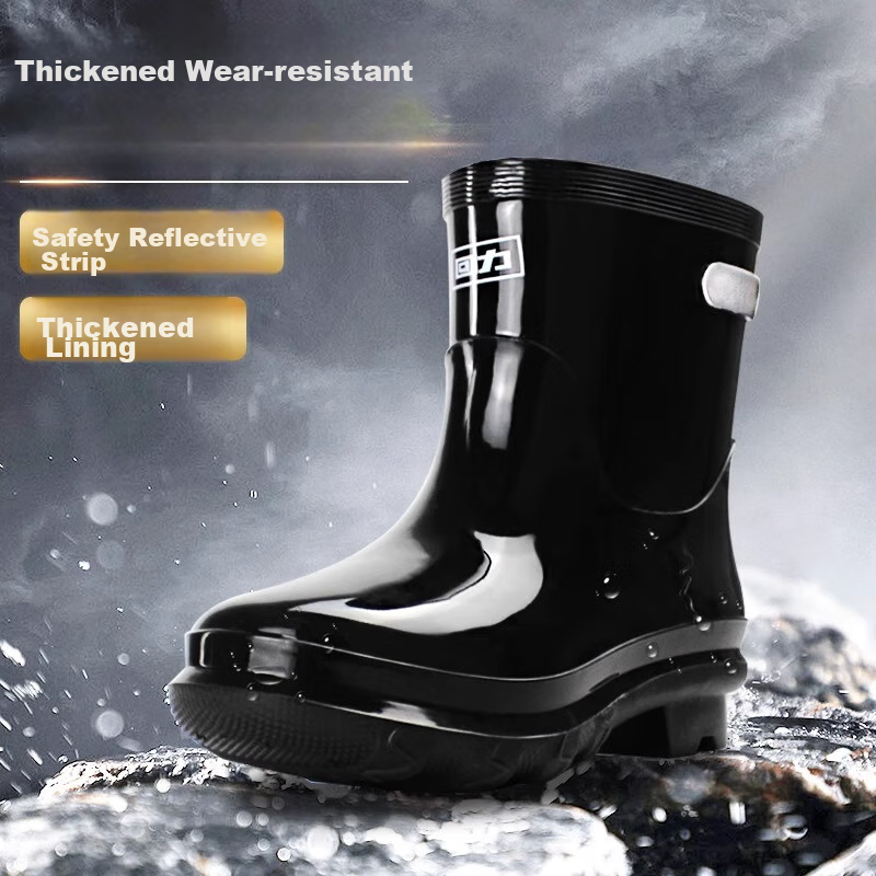 Warrior Men's Short Rain Boots Adult Rubber Shoes Overshoes Waterproof Shoes Kitchen Shoes HLS28 Black 35 1