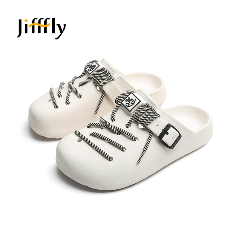 Jifffly Men's Perforated Shoes, Couple Style, Versatile Slippers, Non-Slip Casual Sandals for Men, Cream White, Size 39-40