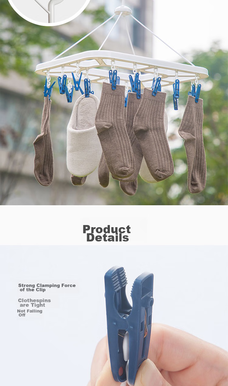 CHAHUA Clothes Hanger with Clips, Foldable Drying Rack, Children's Socks And Underwear Drying Rack, 24 Hooks, Large Size 2
