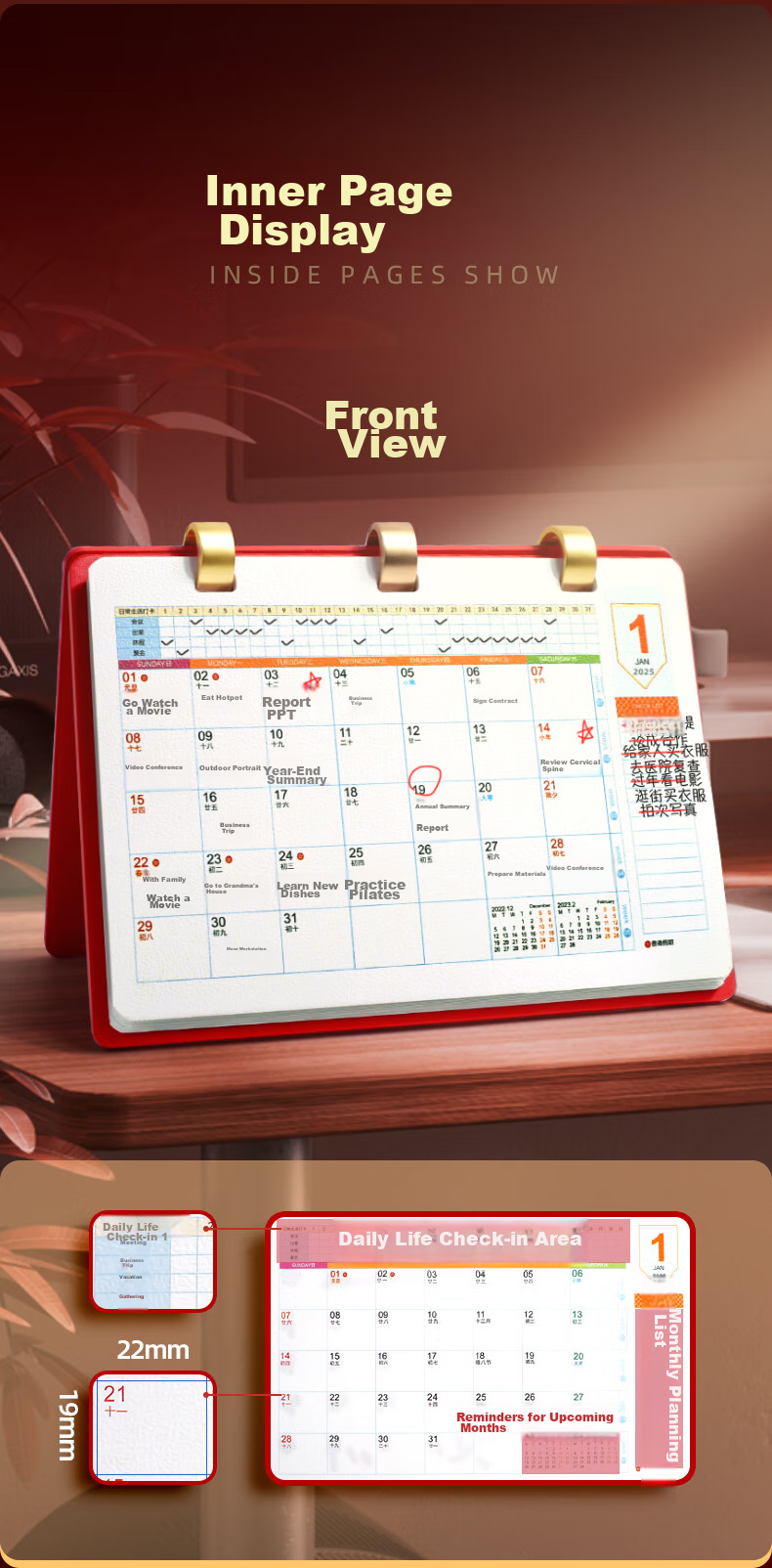 Jinzhi 2026 Leather Calendar, Horse Year Gift Box/red, 2025 Calendar Notebook, Monthly Calendar, Year Calendar, Weekly Calendar, Planner Book, Office Desktop Decoration, Office Gift 4