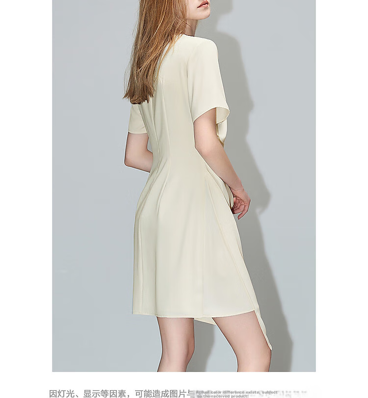 Dme [Simple Style Commuter] Summer Round Neck Waist-Cinching S-Type Puff Skirt Pleated Cross-Design Dress 14