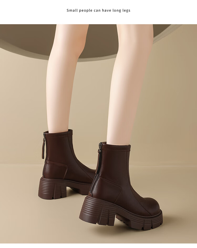 ZHR Women's Winter Short Boots, Thick-Soled Height-Increasing Versatile Martin Boots, Lightweight Women's Boots for Petite Figures, KN26A, Black, Size 37 7
