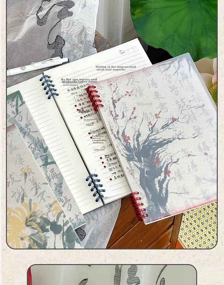 Sannianerban Chinese Style B5/60 Sheets Lined Comfortable Loose-Leaf Notebook Detachable Vintage-Style High-Quality Journal for Students' Diary And Error Correction Spiral Notebook Plum 15