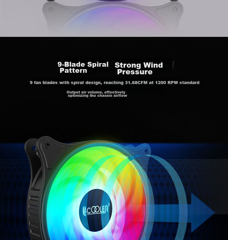 PCCOOLER Mingyue SRGB 12CM Case Fan (Colorful Lighting Effects, Luofu Bearing, Shock-Absorbing Foot Pad, Compatible with Series Connection) 6