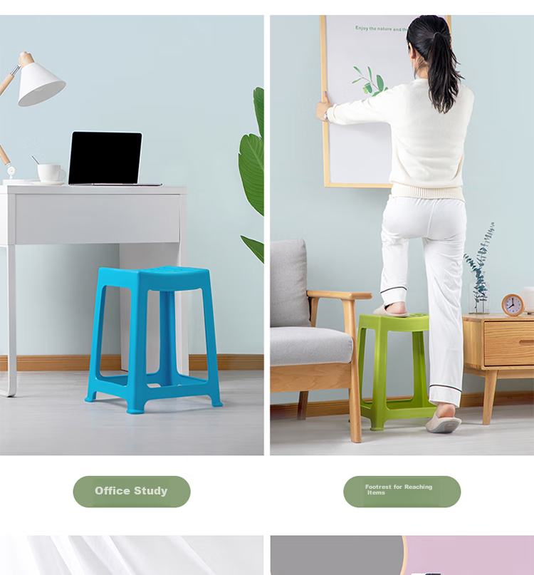 CHAHUA Plastic Stool Household Chair Striped High Square Stool Bench 46.6cm Beige 4-Pack 12