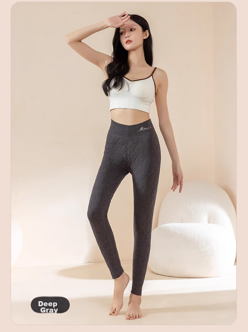 LangSha 100% Wool Thermal Pants for Women, Autumn And Winter Fleece-Lined Thick Cotton Pants, High-Waist Plus Size Slim-Fit Leggings 20
