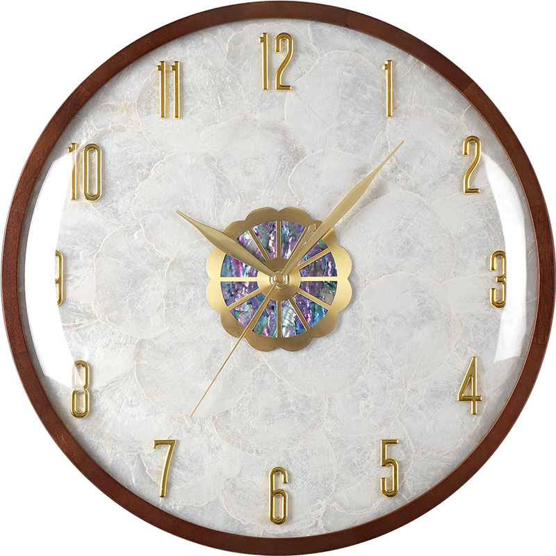 Hense Solid Wood Shell Wall Clock, Modern Minimalist High-End Wall-Mounted Clock for Living Room, Home Quartz Clock HW7012 Medium Size