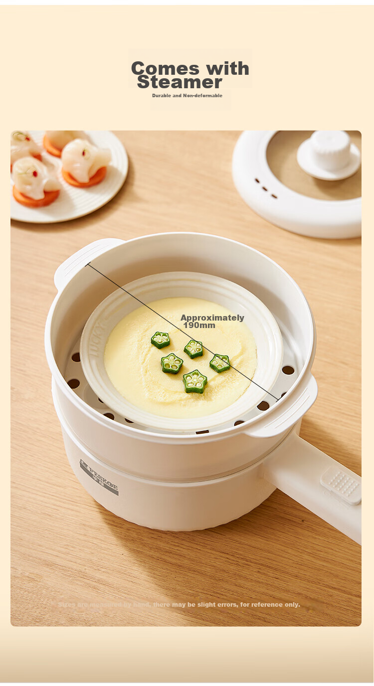 PESKOE Titanium Coated Electric Cooking Pot 1.6L Electric Hot Pot Electric Frying Pan Small Electric Pot Multifunctional Hot Pot Noodle Cooker GY-001 6