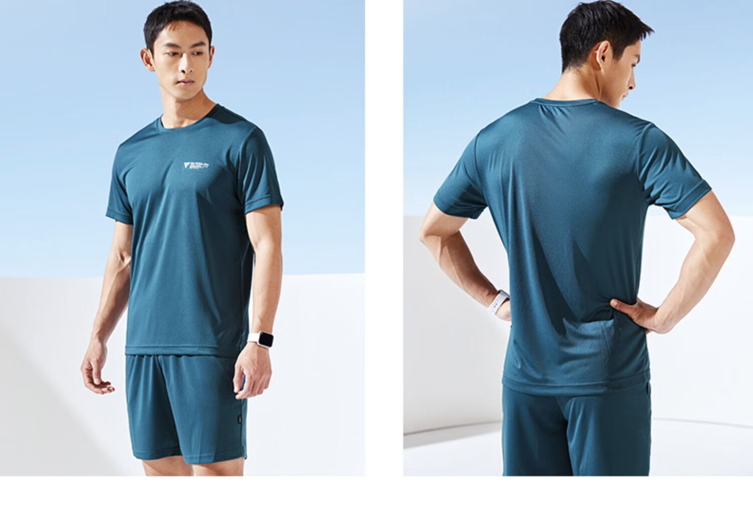 QIAODAN Running Sports Set for Men, Quick-Dry Short-Sleeve T-Shirt, Knee-Length Shorts, 2-Piece Sportswear Set 12