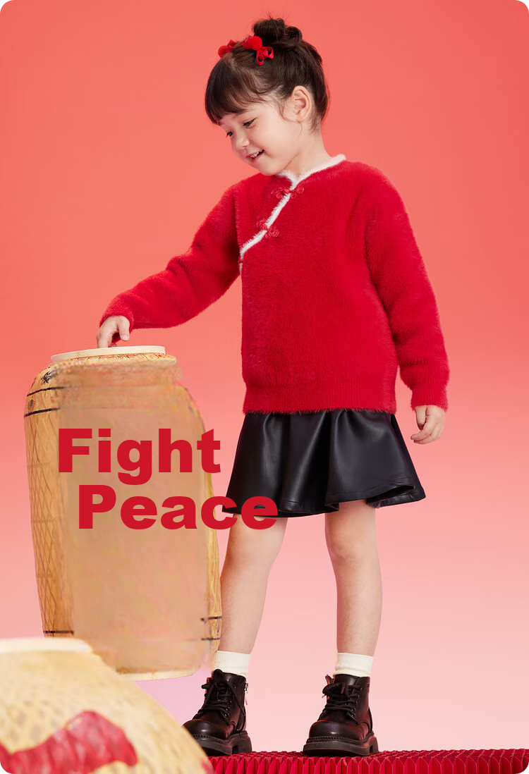 BALABALA Girls' New Chinese-Style Sweater, Children's Knitwear, Spring 2025 Red Sweater Top, 208125103004 14