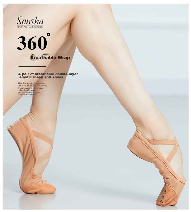 Sansha Ballet Dance Shoes for Women, Adult Practice Soft Shoes, Gymnastics Shoes, Elastic Mesh Breathable, Size 83X, Weight 40 1