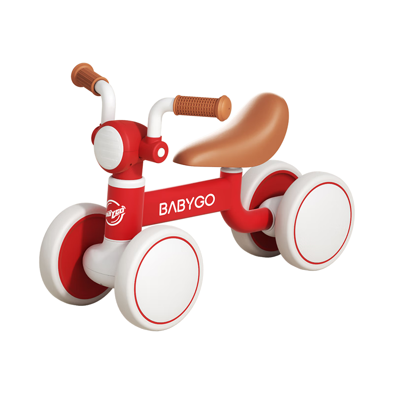 BG-BABYGO Children's Balance Bike for Ages 1-3 Four-Wheel Scooter Toddler Walker Pedal-Free Glider Toy, Ruby Red