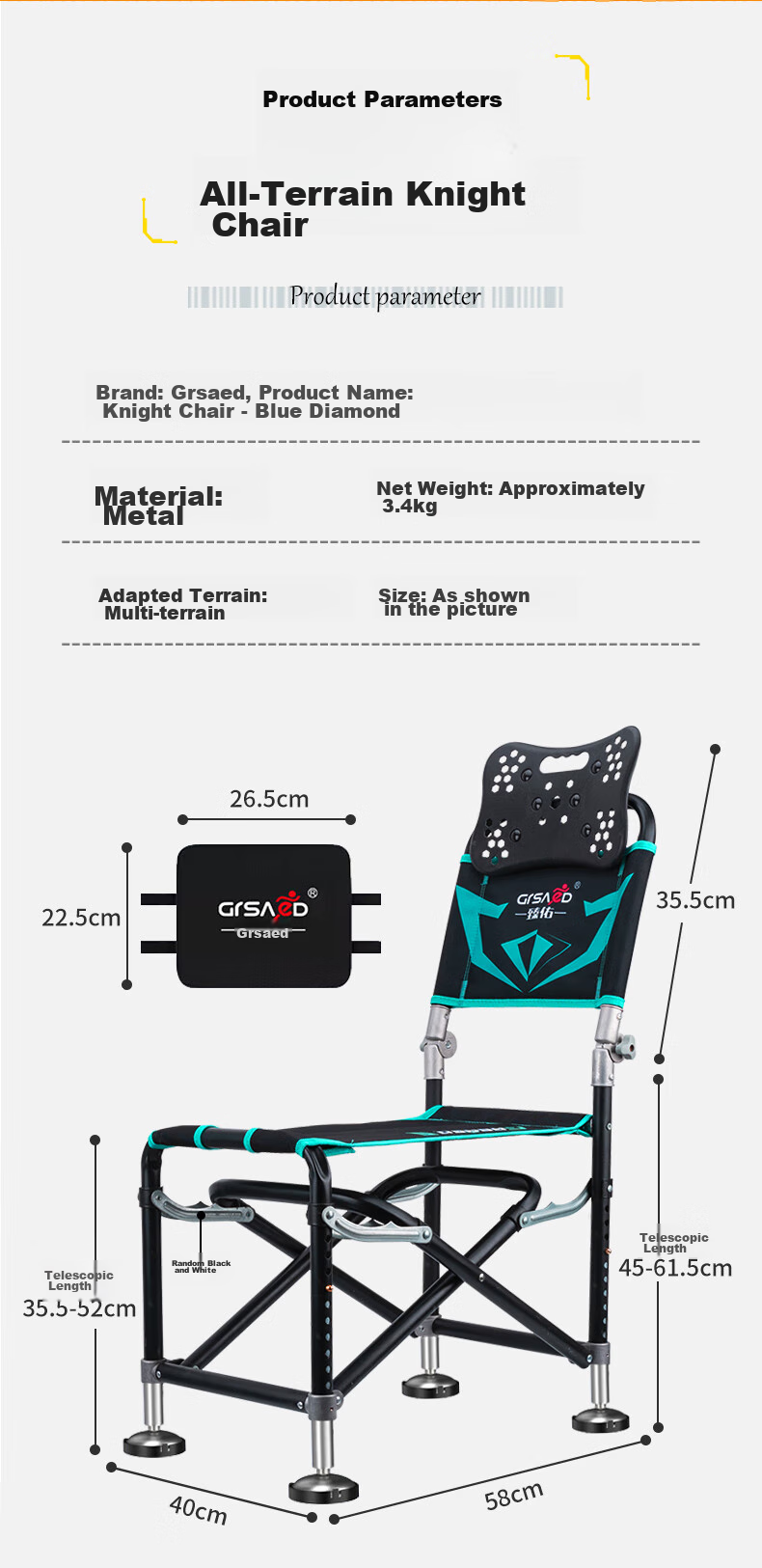 Grsaed Fishing Chair, All-Terrain Knight Chair, Multifunctional Outdoor Folding Chair, Complete Set of Fishing Chairs, Blue Diamond, Aluminum And Magnesium Accessories 8
