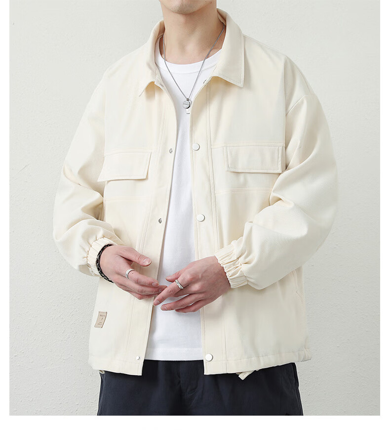 Dingfengbaoluo Men's Jacket, Summer Casual Versatile Lapel Loose Trendy Workwear Retro Coat, 2303 Khaki Color M 27