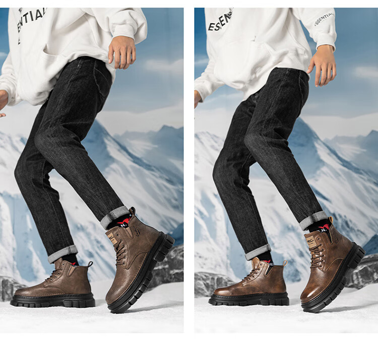 Bull Family Men's Autumn Winter British Style Martin Boots High-top Retro Versatile Work Boots Thick-soled Durable Shoes for Men 27