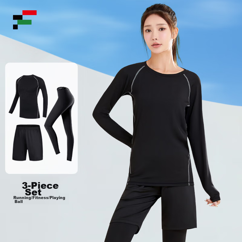 Fandimu Women's Three-Piece Sports Set, Yoga Outfit, Tight-Fitting Leggings, Fitness Training Running Hiking Weight Loss Slimming Equipment