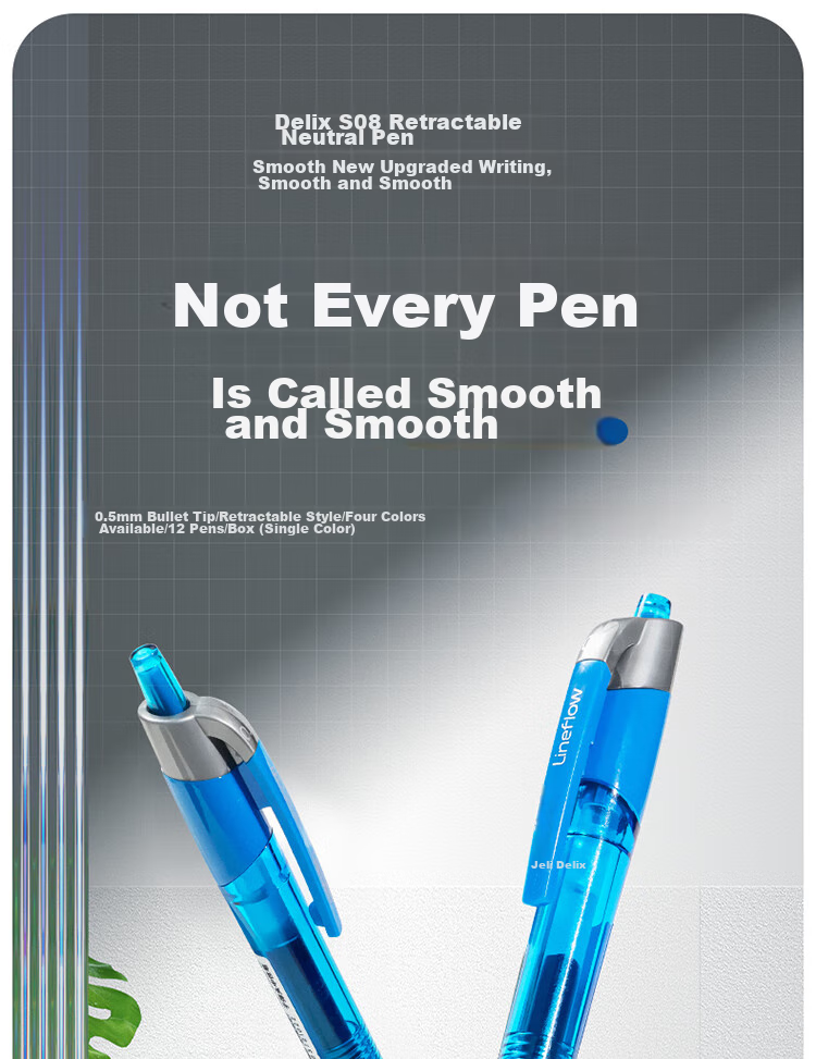 Deli Smooth Click Gel Pen Signature Pen Office Supplies 0.5mm Bullet Tip Blue 12 pcs/box S08 College Entrance Exam 1