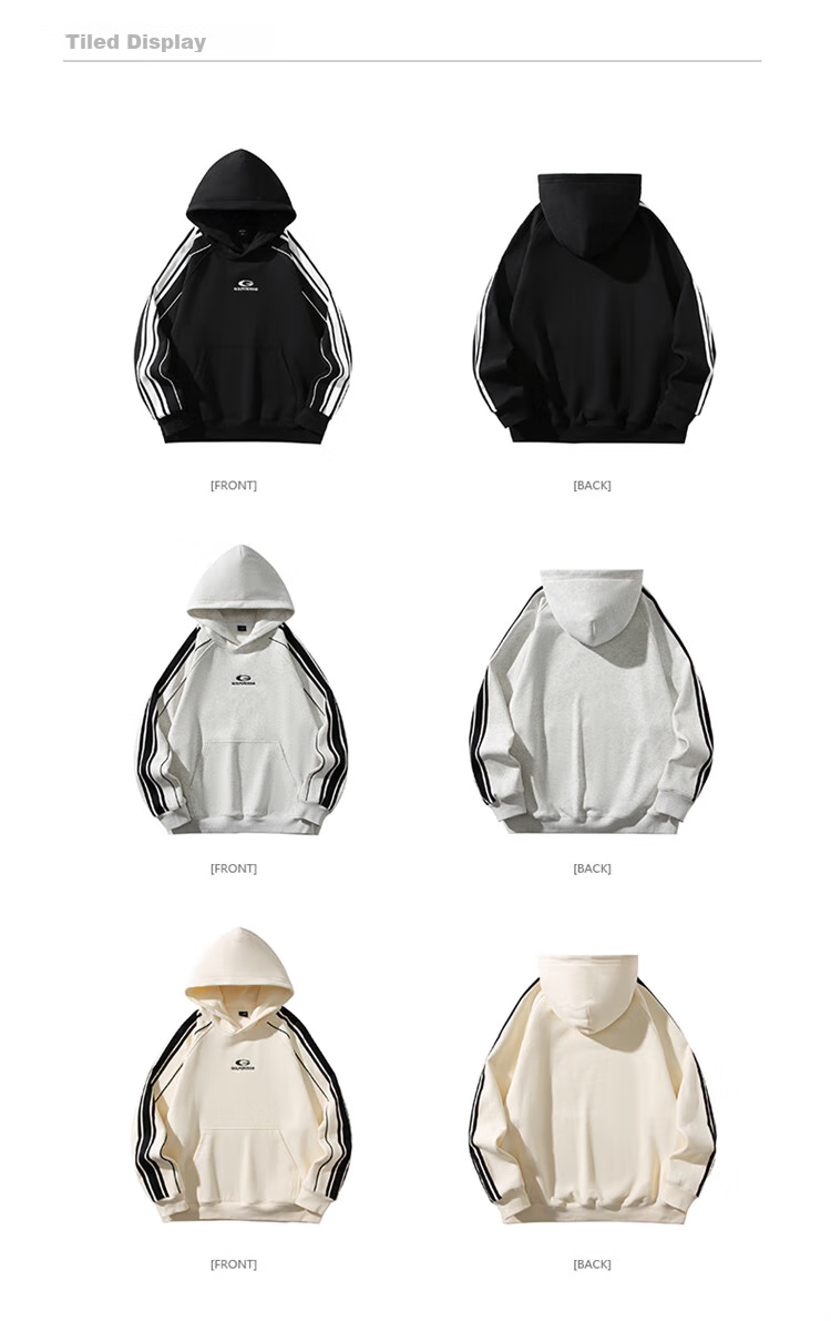 GOLFCROSS Couple's Retro Academic Style Striped Patchwork Color-Block Letter Embroidery Hoodie, Black, XXXL 4