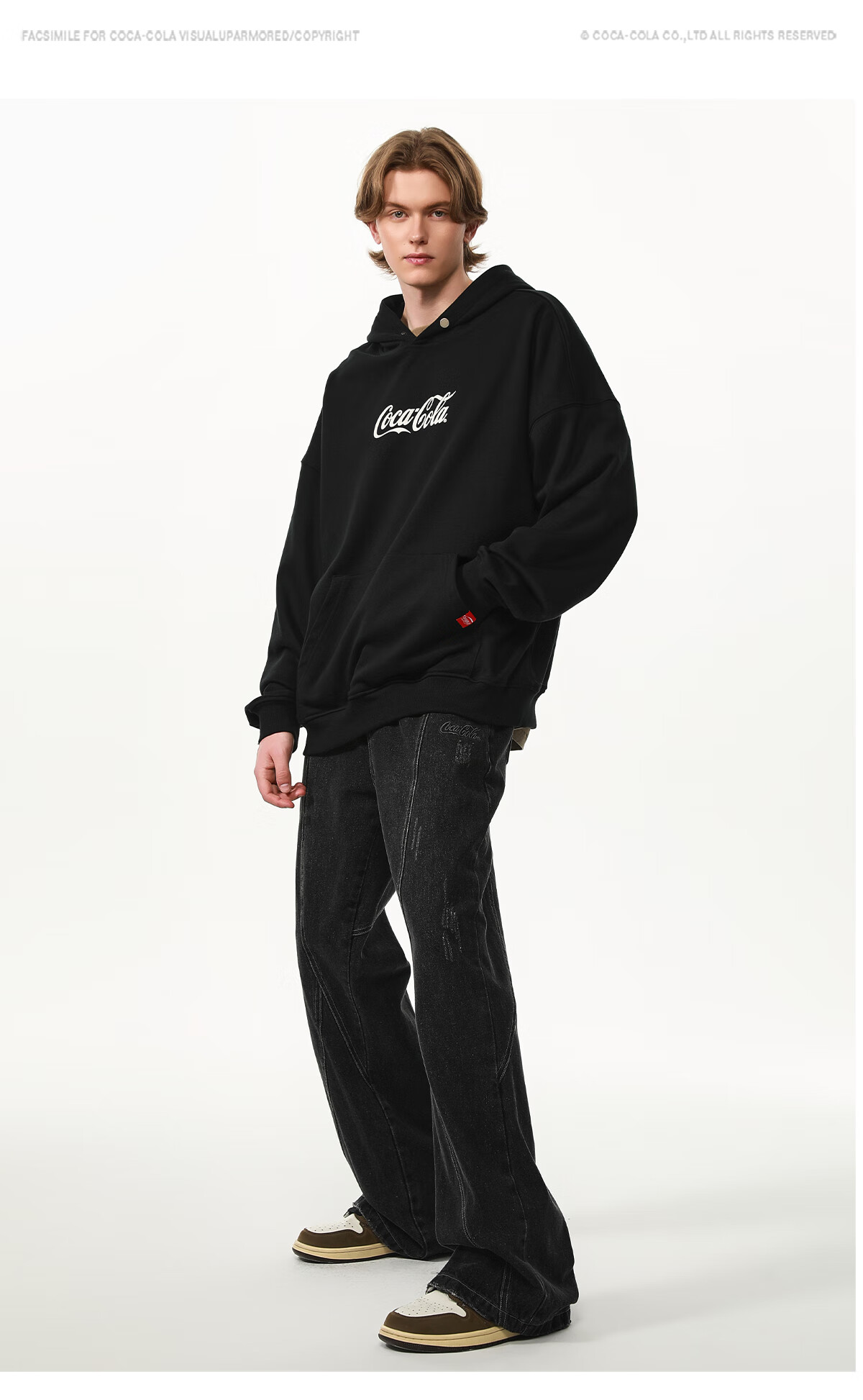 Coca-Cola Hooded Sweatshirt for Men, Autumn And Winter Style, Solid Color American Casual Couple's Top Jacket, Black, L (130-150 Jin) 7