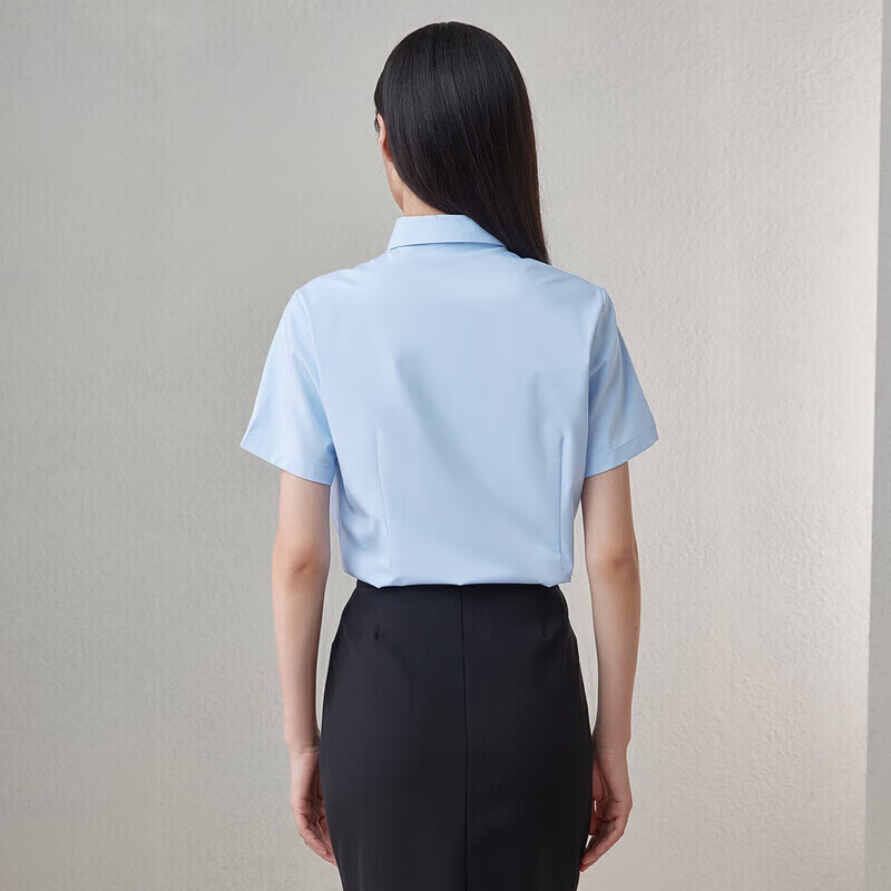 HLA Short-Sleeve Shirt, Summer Business Commute, Solid Color Formal Blouse, Women's Clothing, Light Blue, 155/80A(35)