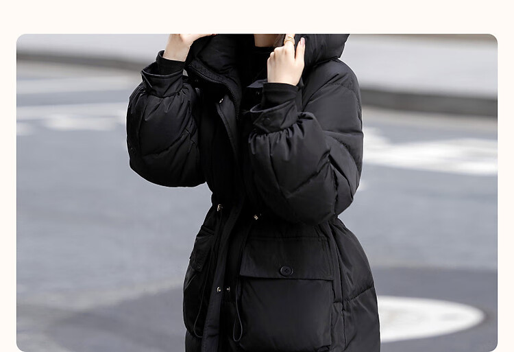 DME High Warmth Battle Robe Winter Cold-Resistant 90% Duck Down Adjustable Waist Large Patch Pocket Petite Women's Down Jacket 2