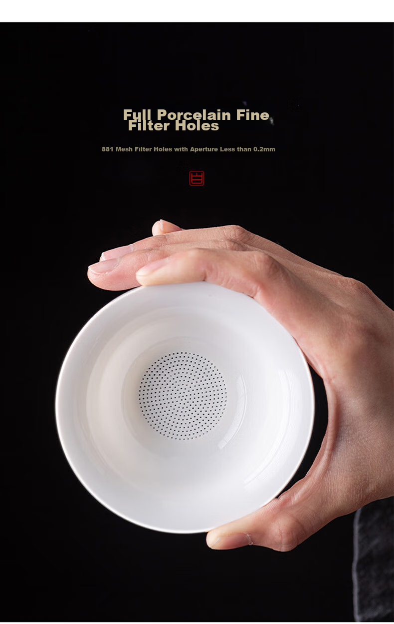 Edo Tea Strainer, White Porcelain Tea Filter, Tea Infuser with Separation, Ceramic Fair Cup with Integrated Tea Filter, Tea Set 4