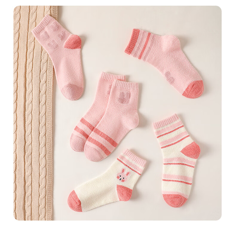 LangSha Children's Socks, Girls' Mid-Calf Cotton Socks, Fleece-Lined And Thickened, Winter Warmth, for Students, Older Girls, Baby Girls, Terry Socks 15