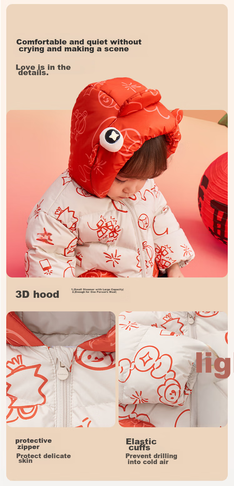 BALABALA Kids Down Jacket Boys Girls 2025 New Spring Festival Red Chinese Style Thickened Baby Coat 9