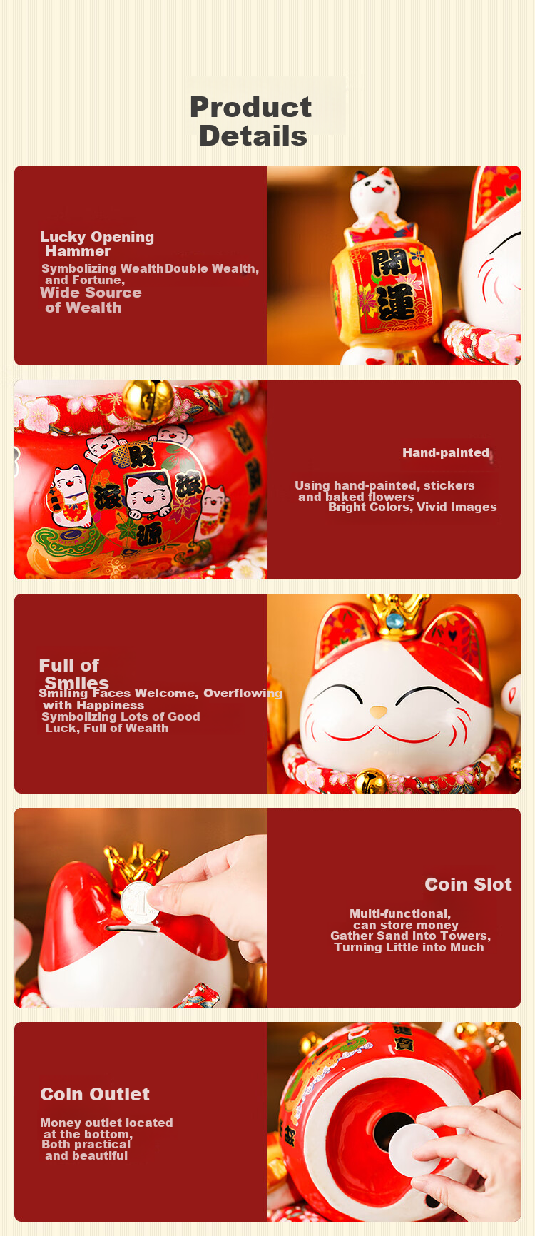 JD Original Fortune Cat Storage Jar Ornament, Lucky Cat for Business Opening, Housewarming Gift, Office Desk And Cashier Counter Decoratio 7