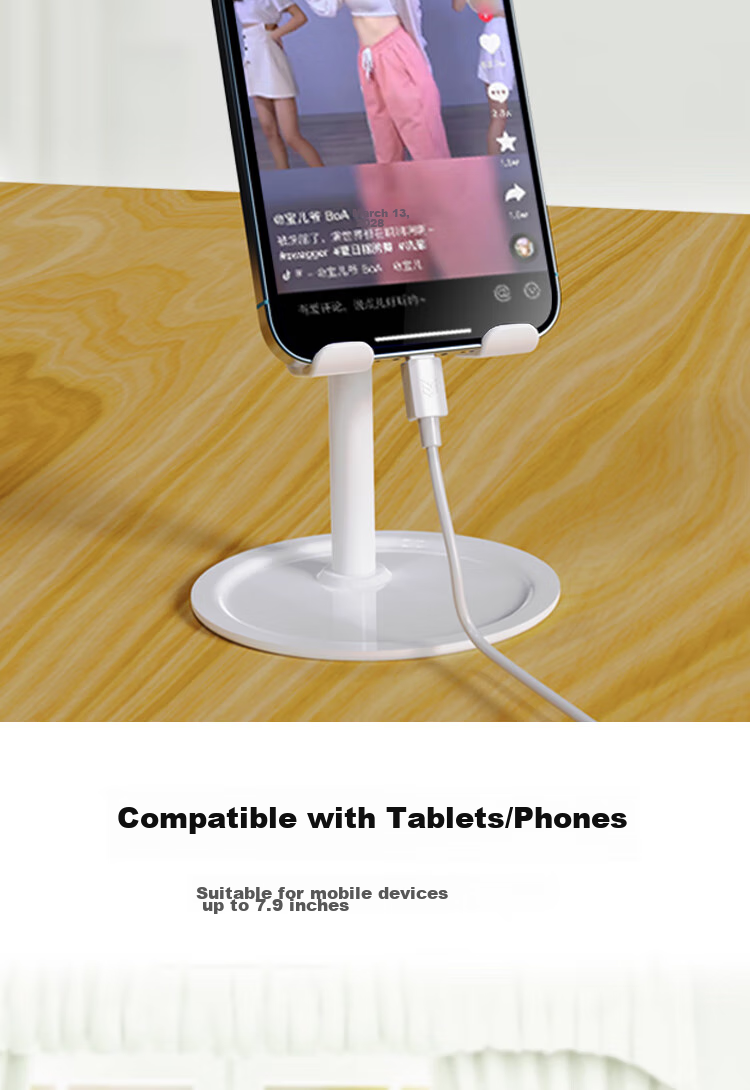 ESCASE Phone Stand Desktop, Lazy Stand Bedside Tablet Support Riser for Live Streaming, Internet Celebrity, TV Watching, Office Use, Portable Universal Apple Android Phone ES-05S Silver White 7