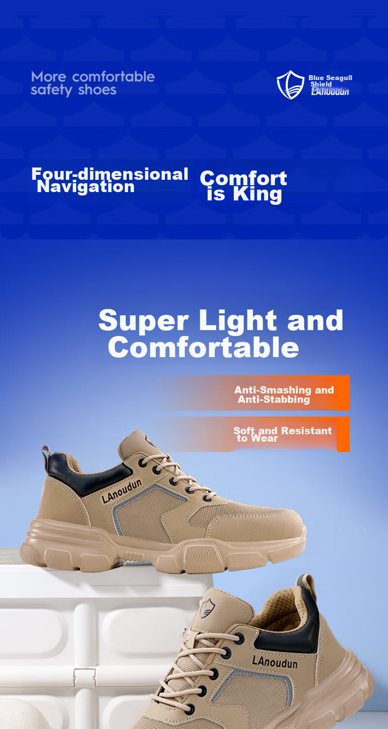 Lanoudun Safety Shoes for Men, Breathable, Lightweight, Soft-Soled, Comfortable, Steel Toe Cap, Anti-Smashing, Anti-Puncture, Safety Work Shoes DL232 Size 44 1