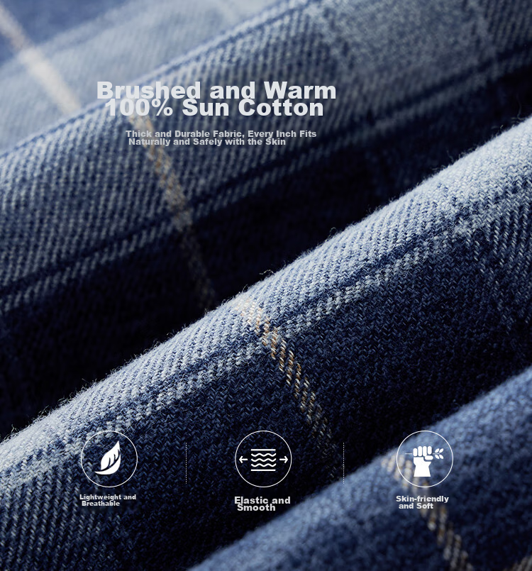 FIRS Cotton Brushed Thickened Men's Long-Sleeve Shirt, Warm, Wrinkle-Resistant, Easy-Care, Skin-Friendly, Soft Menswear for Autumn And Winter 3