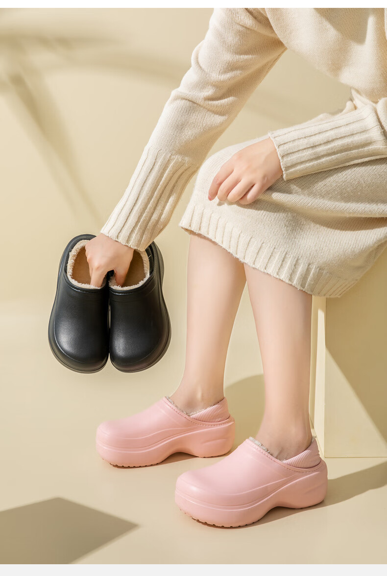 GUOLUOFEI Thick Cotton Slippers with Heel, Women's Autumn And Winter Warm Indoor Waterproof Non-Slip Outdoor Wear, Black, Size 36-37 12