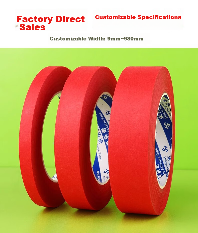 Mileqi Red Masking Tape, Heat-Resistant, for Car Painting, Wall Partitioning, Art Use, Tearable without Residue, Writable, 25mm Wide * 33m Long * 1 Roll 11