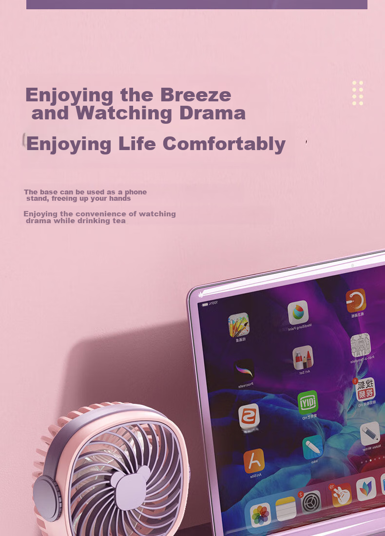 Elifo Small Desktop USB Fan, Portable Handheld Fan, Compact Electric Fan, Desktop Fan, Pink And Purple 7