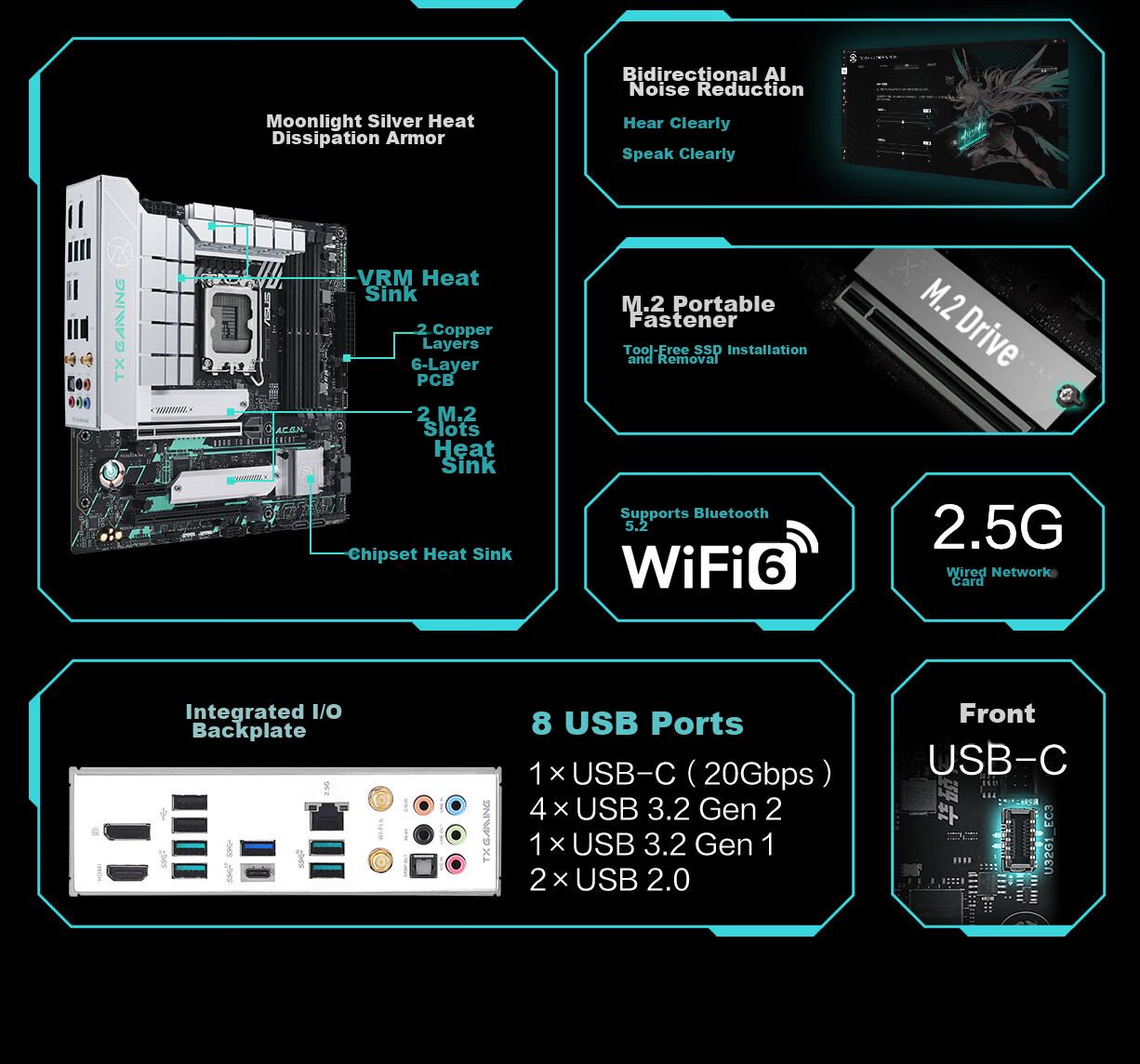 ASUS TX GAMING B760M WIFI D4 Motherboard, Supports CPU 14700K/14600KF/12600KF (Intel B760/LGA 1700) 3
