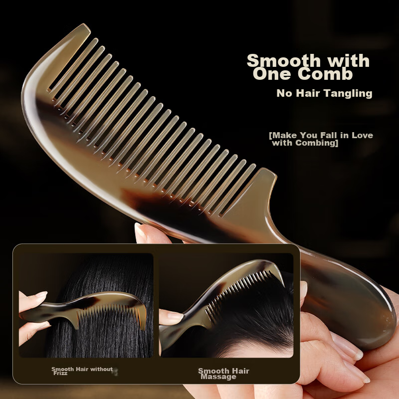 Creative Art Authentic Natural Ox Horn Comb for Men And Women, Massage Meridian Comb, Mid-Autumn Festival Gift for Elders, Teachers, And Girlfriends