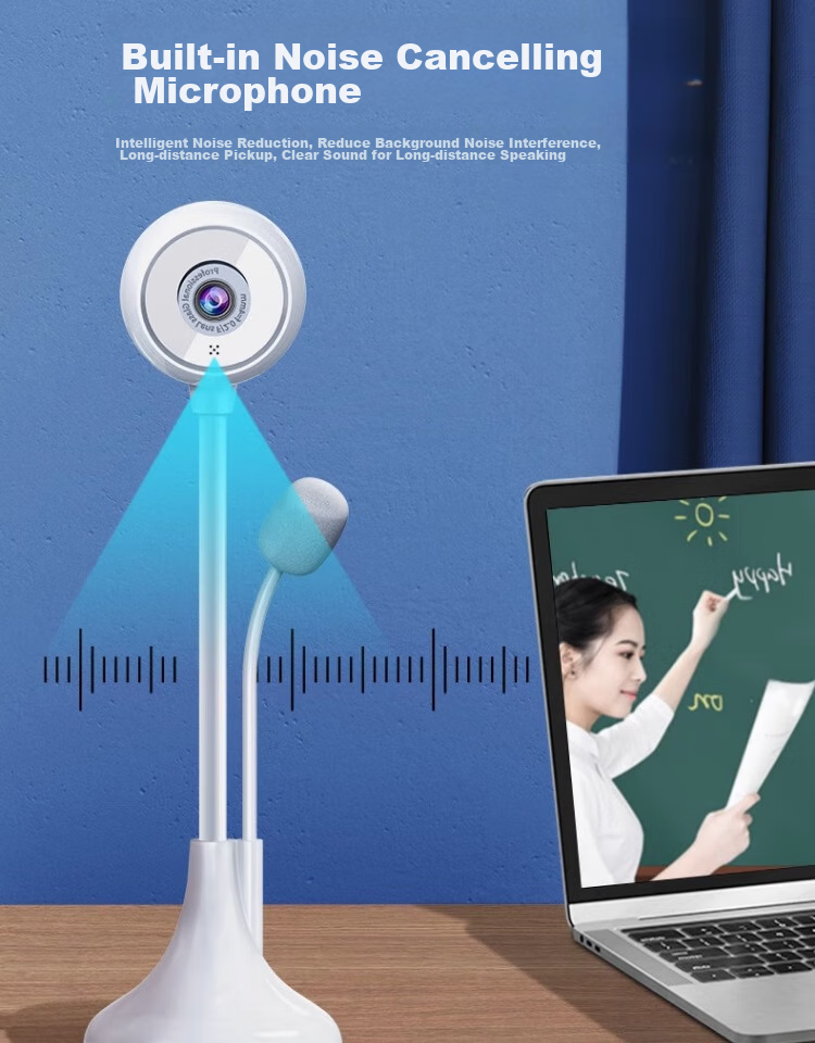 SADA 2K HD Noise-Cancelling Microphone Webcam for Video Conferencing, Online Classes, All-in-One Live Streaming, Laptop Face Recognition, Exam Proctoring, Driver-Free 7