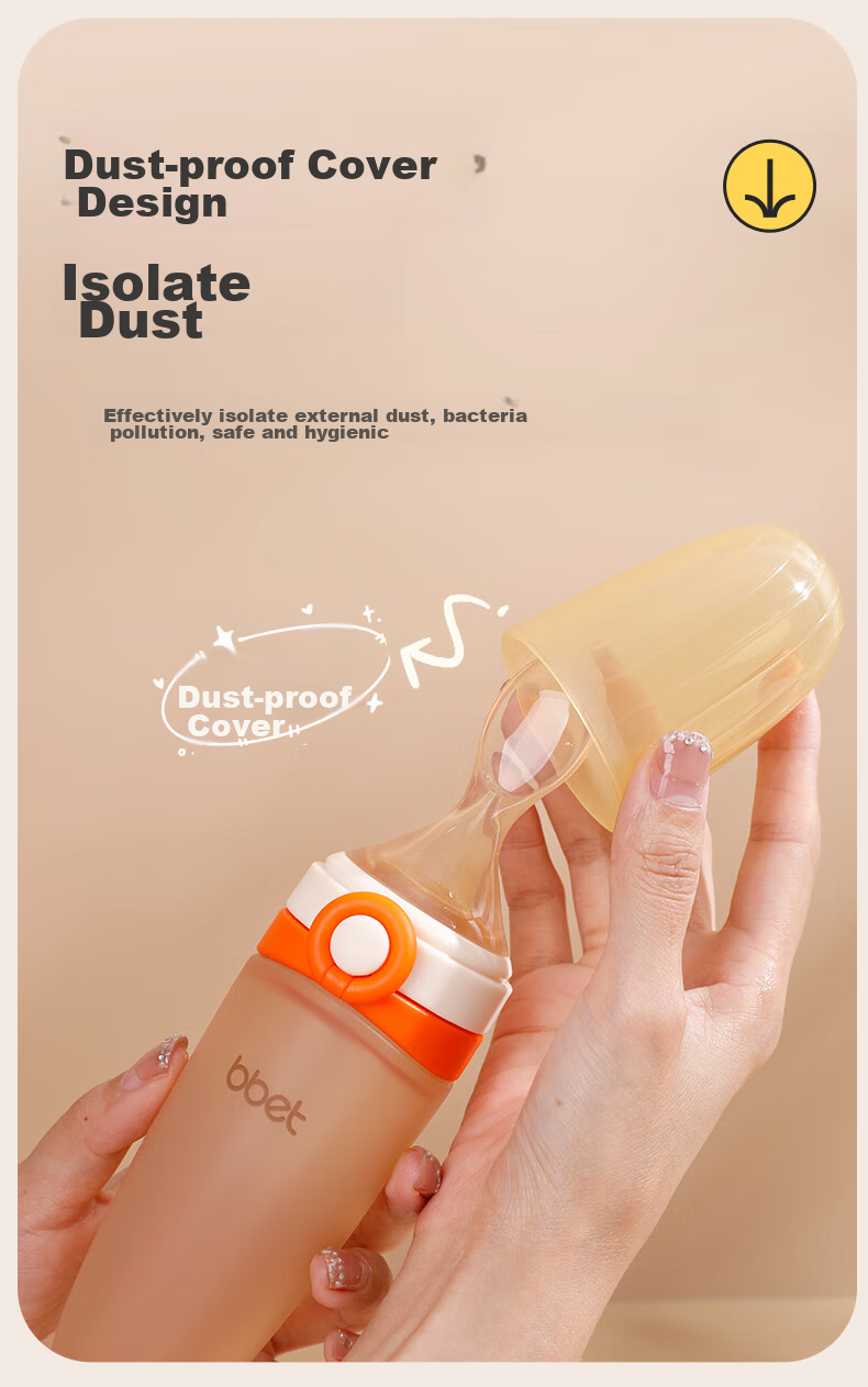 Barbie Elephant Baby Rice Paste Spoon And Bottle, Silicone Large Capacity Squeeze Feeding Tool for Complementary Food, Newborn Gift Box, Orange 13