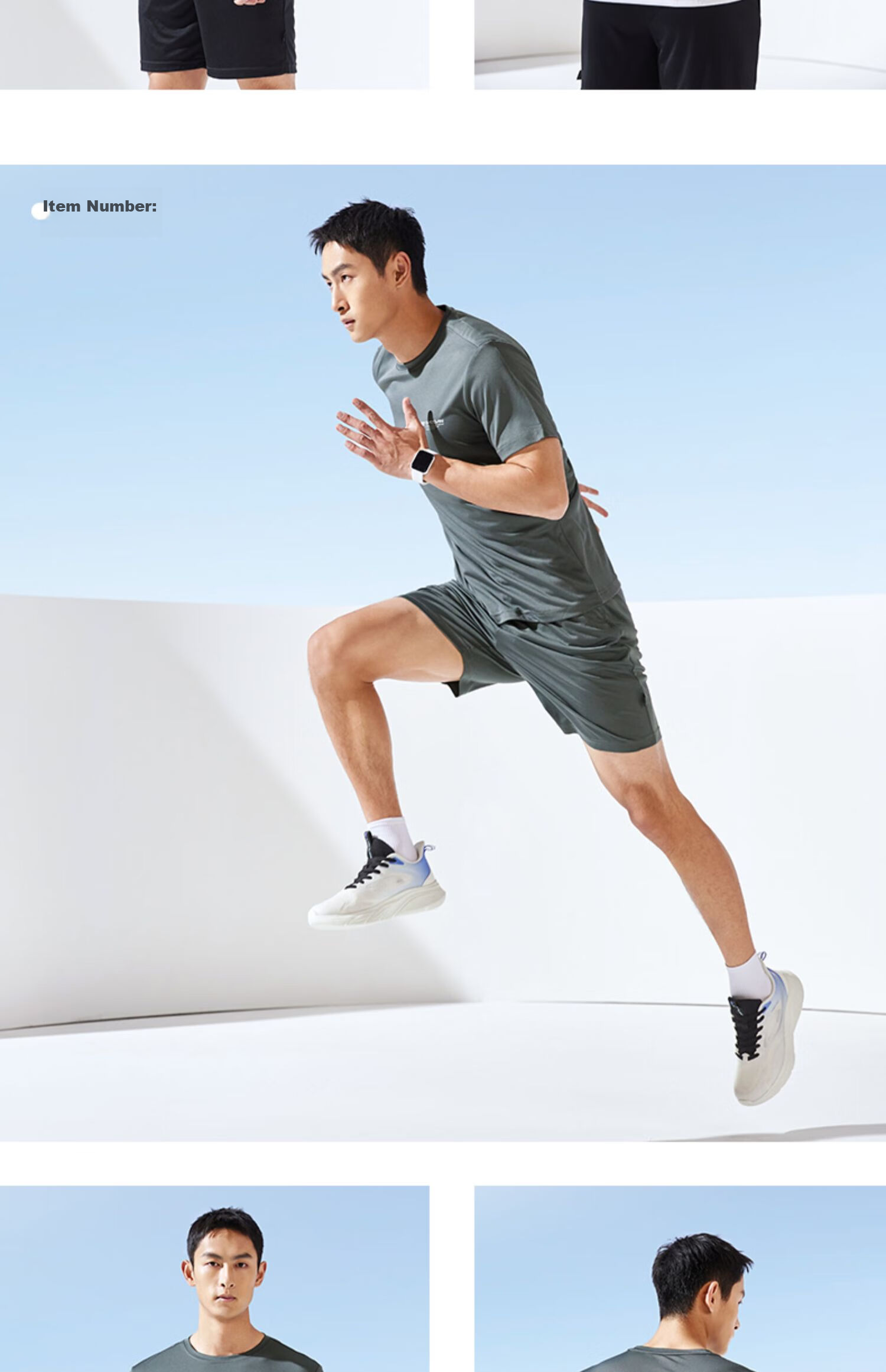 QIAODAN Running Sports Set for Men, Quick-Dry Short-Sleeve T-Shirt, Knee-Length Shorts, 2-Piece Sportswear Set 8