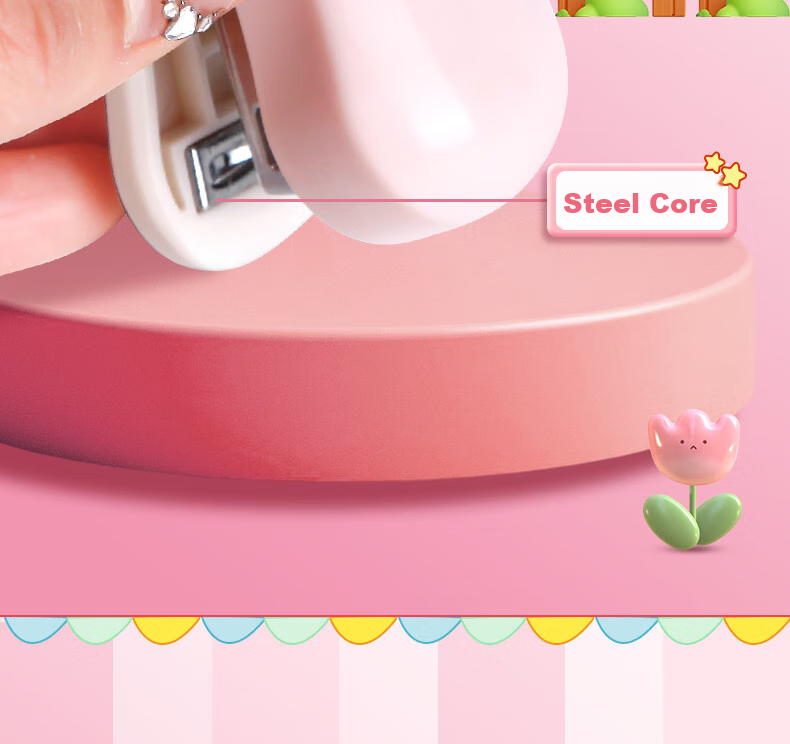 Touch Fish Stapler Cartoon Mini Set Cute Mini Student Stationery Flower Shop Floral Multi-Functional Binding Machine Stapler Exam Paper Stapler Pink 6