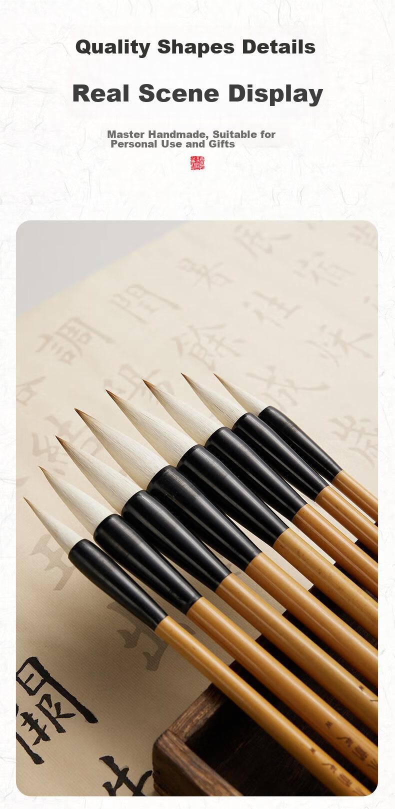 Yushuihu Flexible And Suitable Two-Wolf Sheep Mixed Hair Brush Calligraphy for Beginners, Specialized for Regular Script, Running Script, Clerical Script, Seal Script, Elementary School Students' Beginner Writing Practice, Chinese Painting, And Large/Medium/Small Regular Script Medium Size 11