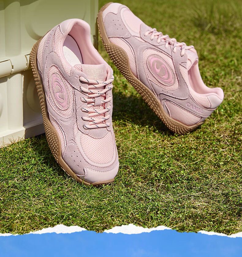 CAMEL Crescent Training Shoes for Women, Versatile Sports Sneakers, Mesh Upper, Retro Casual Shoes, L25S577059, Coffee/pink, Size 35 26