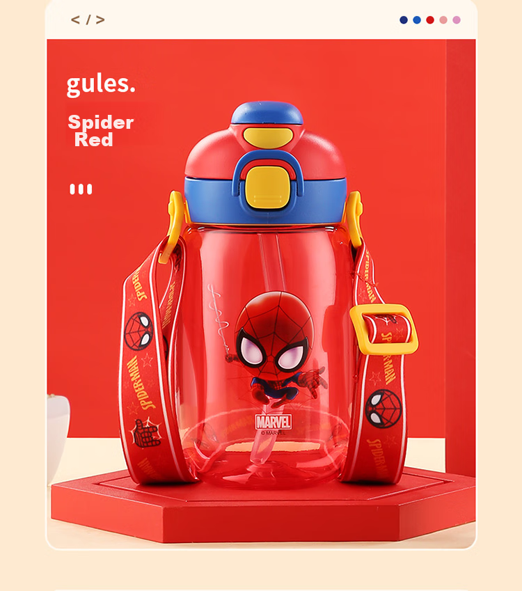 Disney Plastic Water Bottle with Straw for Children, Tritan High-Temperature Resistant Dual-Use Water Bottle for Boys And Girls, Elementary School Students, Direct Drinking Cup 16