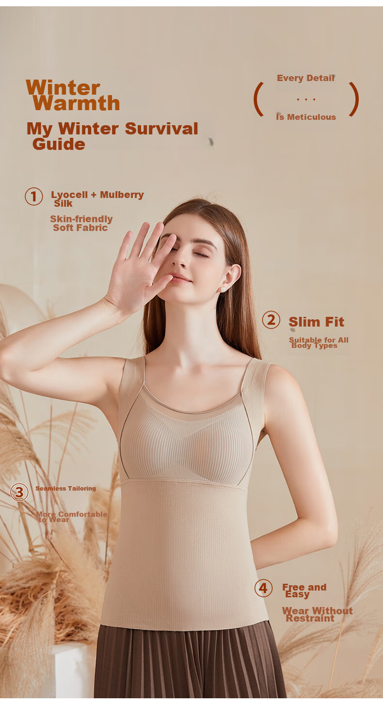 Dushiliren Women's Thermal Vest with Chest Pads, Fleece-Lined And Thickened, Inner Wear Base Layer, Seamless Fleece Underwear Vest for Autumn And Winter Seasons 8
