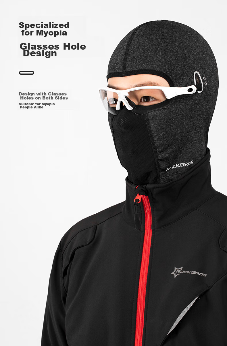 ROCKBROS , Autumn And Winter Warm Face Mask, Fleece Full-Face Motorcycle Balaclava, Outdoor Windproof Riding Neck Gaiter for Men And Women, Deep Black 4