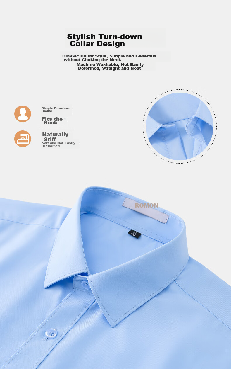 ROMON [Wrinkle-Resistant Modal] Wrinkle-Free Short-Sleeve Shirt Men's Top Casual Business Professional Formal White Dress Shirt Jacket 3