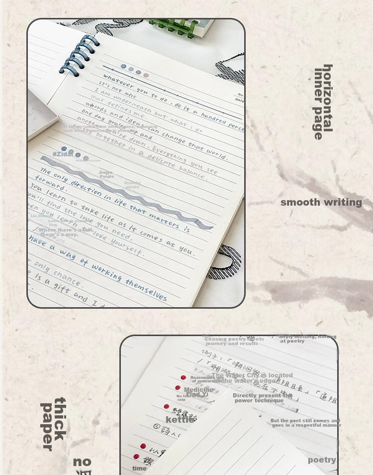Sannianerban Chinese Style B5/60 Sheets Lined Comfortable Loose-Leaf Notebook Detachable Vintage-Style High-Quality Journal for Students' Diary And Error Correction Spiral Notebook Plum 7