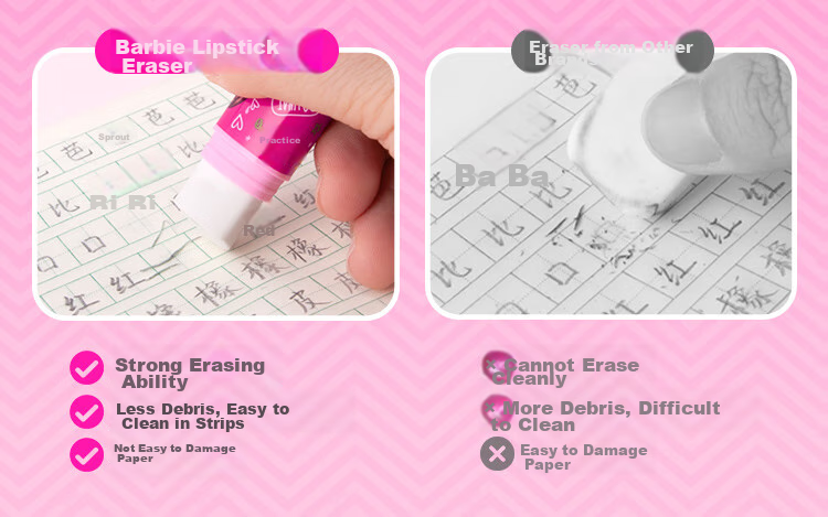 Maped Barbie Princess Lipstick Eraser, Children's Protective Cover Eraser, Dust-Free Clean, for Primary School Students, Non-Staining, Includes Replacement Core, Children's Day Gift, 152013CH 8