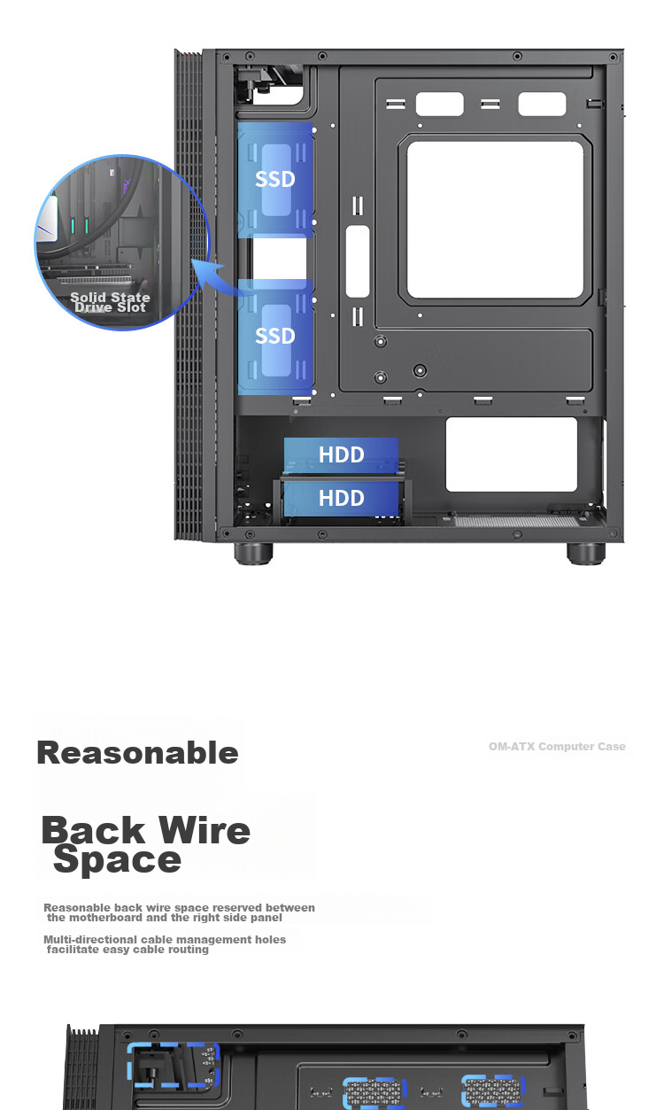 Aigo JV13 Black, Desktop Computer Case, Small Matx Case for Desktop (Transparent Side Panel/ITX Motherboard/240mm Water Cooling/RGB Light Strip) 13
